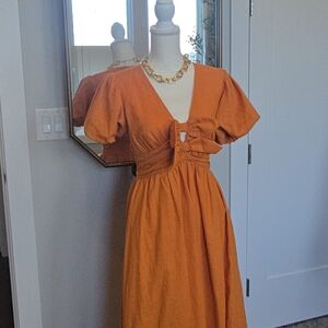ASTR Vibrant Orange Dress with Gold Chain Detail